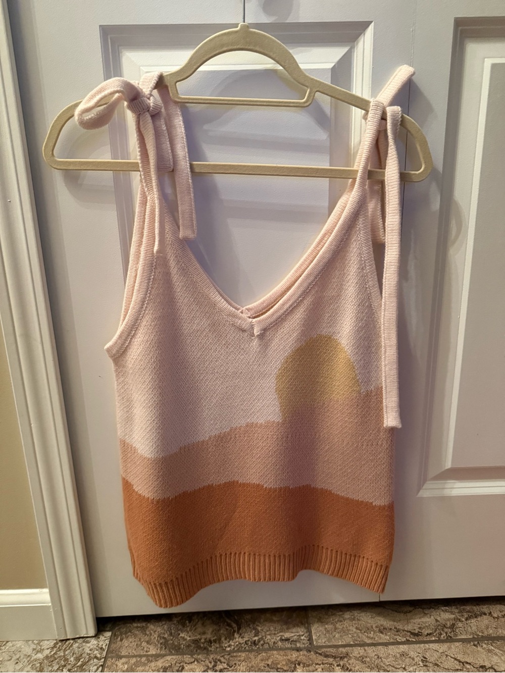 Tie-Shoulder Sunset Knit Tank Top in Light Pink